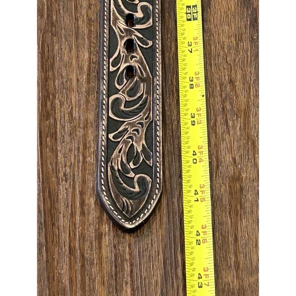 Roper Tooled Dark Brown Mens 34 Belt With Replaceable Silver Buckle - Picture 6 of 12